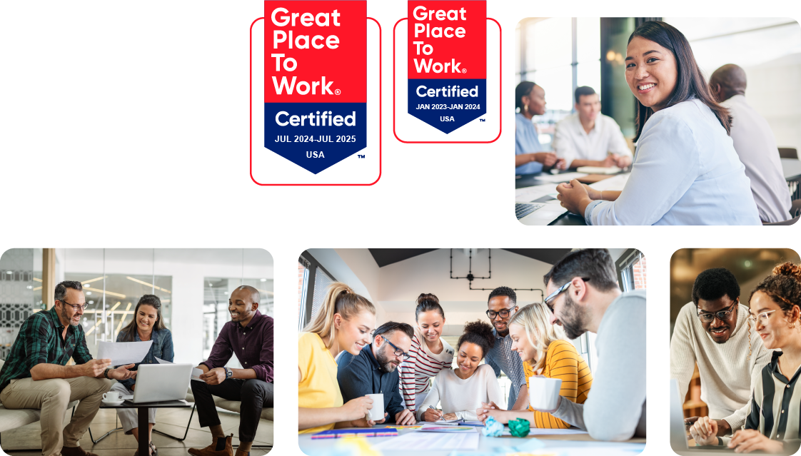 Collage of people and Scrum Alliance Best Place to Work badge