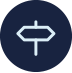 A dark blue icon showing a directional sign