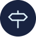 A dark blue icon showing a directional sign