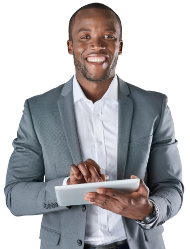 A business professional with a tablet